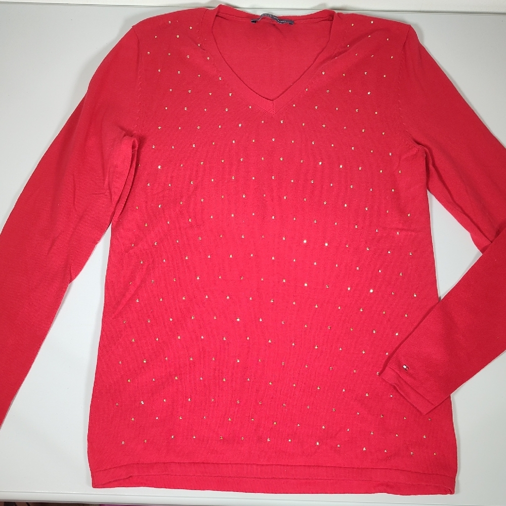 Tommy Hilfiger red beaded v-neck sweater M